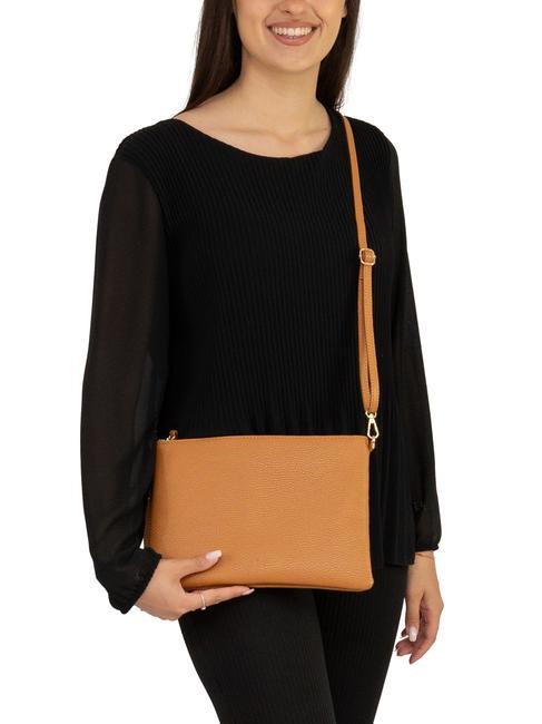 CLAUDIA Dollar-Clutch aus Leder mit Schultergurt dunkles Leder - Damentaschen