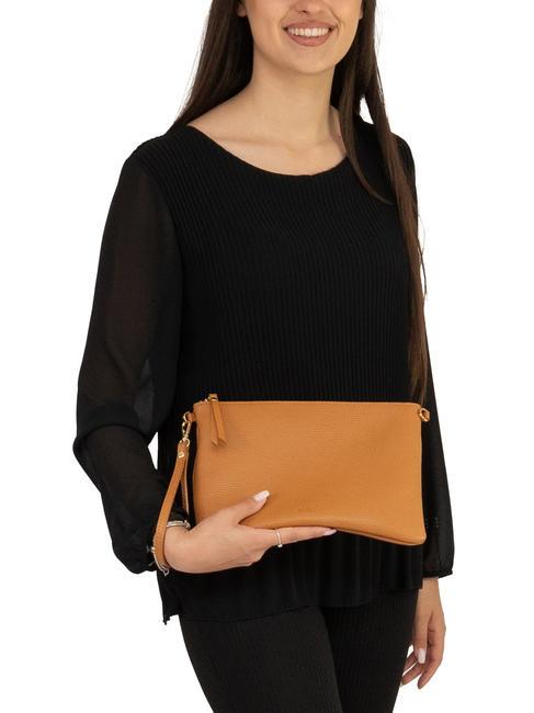 CLAUDIA Dollar-Clutch aus Leder mit Schultergurt dunkles Leder - Damentaschen