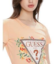 GUESS TRIANGLE FLOWERS T-Shirt aus Stretch-Baumwolle Pfirsichhimmel - T-Shirts und Tops für Damen - 3
