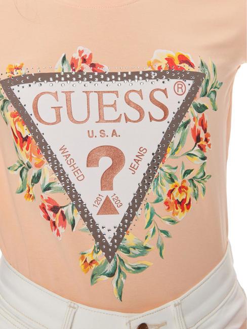 TRIANGLE FLOWERS T-Shirt aus Stretch-Baumwolle Pfirsichhimmel - T-Shirts und Tops für Damen