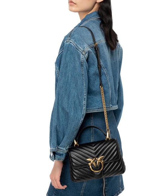 LOVE LADY PUFF Mini-Handtasche mit Schultergurt schwarz-antikgold - Damentaschen