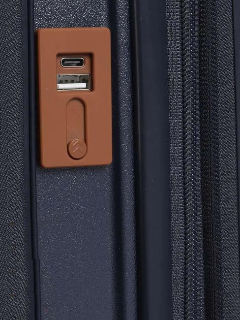 BELLAGIO Erweiterbarer Kabinentrolley mit PC und USB-Anschluss blau / Leder - Handgepäck