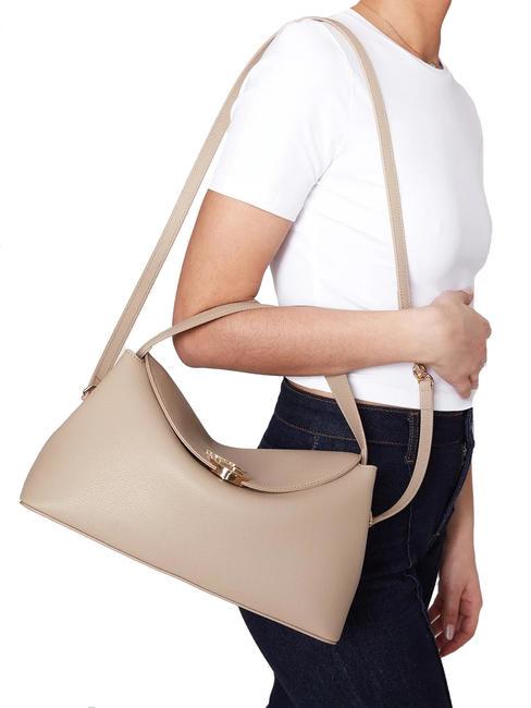 MEGEVE Große Ledertasche mit Schultergurt BEIGE - Damentaschen