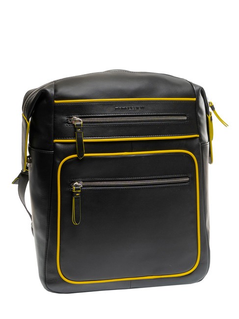 BICOLOR Lederrucksack für 15,6-Zoll-Laptop Schwarz Gelb - PC-Rucksäcke