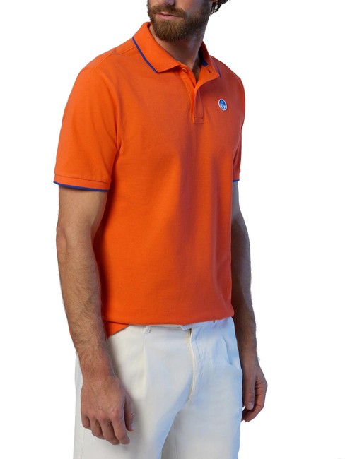 COLLAR STRIPED Kurzarm-Poloshirt aus Baumwolle Flammenorange - Herren-Polo-Shirts/Herren-Polo-Shirt/Herrenpoloshirt/Herrenpoloshirts