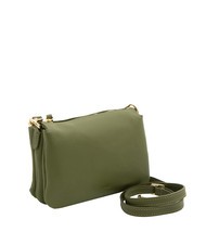 LESAC SIMONA Umhängetasche aus Tris-Dollar-Leder Olive - Damentaschen - 2