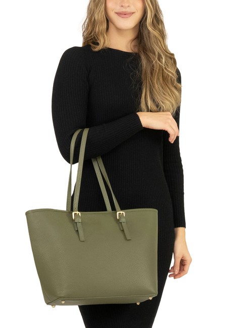 CHIARA Dollar-Shopper-Tasche aus Leder Olive - Damentaschen