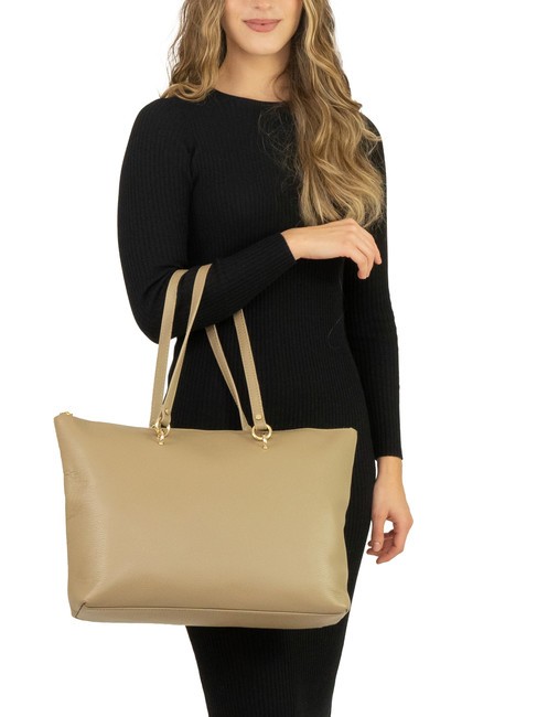 VIOLA  Einkaufstasche aus Leder helles Taupe - Damentaschen