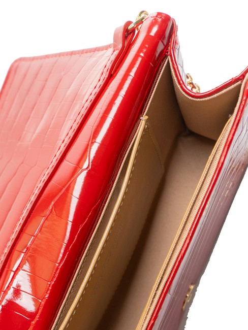 SHINY CROCO Clutch mit Schulterriemen aus Metall ROT - Damentaschen
