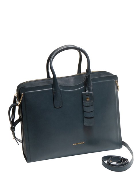 CAMPIONARIO - GEA  15,6-Zoll-Laptop-Aktentasche aus Leder Blau - Arbeitstaschen