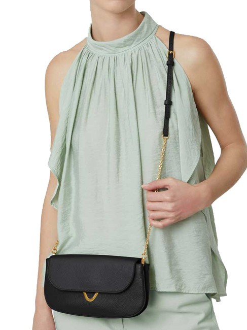 DEW Kleine Tasche aus geh&auml;mmertem Leder Schwarz - Damentaschen