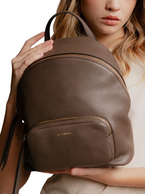JEN Runder Lederrucksack mit Tasche Ebenholz - Damentaschen