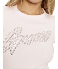 GUESS SS CN RIB LOGO Kurzarm-T-Shirt Zurückhaltendes Rosa - T-Shirts und Tops für Damen - 3