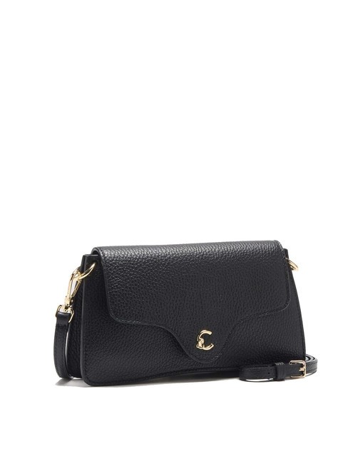 C-ME Tasche aus gehämmertem Leder mit Klappe Schwarz - Damentaschen