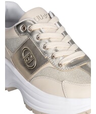 LIUJO EVA 02 Sneakers aus Leder und Lurex Elfenbein/Hellgold - Damenschuhe - 5