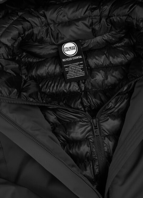 SURROUNDING Lange, wattierte Jacke mit Kapuze Schwarz - Damenjacken