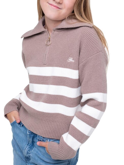 KIDS Gestreifte Strickjacke mit Reißverschluss braun weiße Streifen - Kinderpullover