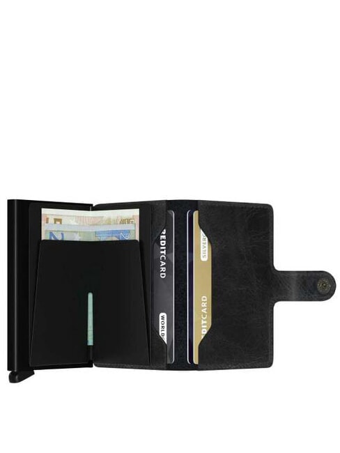 VINTAGE  Ledergeldb&ouml;rse mit Kartenhalter aus Aluminium Schwarz - Brieftaschen Herren