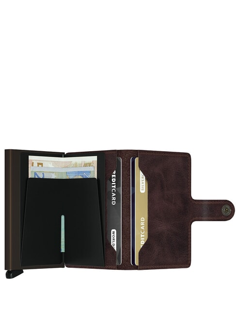 VINTAGE  Ledergeldbörse mit Kartenhalter aus Aluminium Schokolade - Brieftaschen Herren