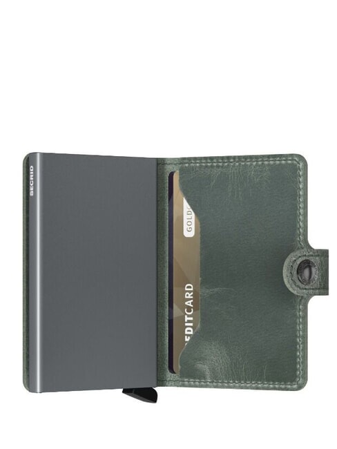 VINTAGE  Ledergeldbörse mit Kartenhalter aus Aluminium Salbei - Brieftaschen Herren