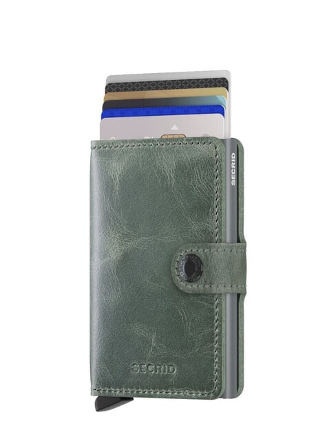 VINTAGE  Ledergeldbörse mit Kartenhalter aus Aluminium Salbei - Brieftaschen Herren