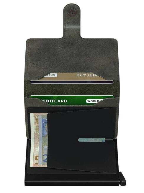 VINTAGE  Ledergeldbörse mit Kartenhalter aus Aluminium oliv schwarz - Brieftaschen Herren