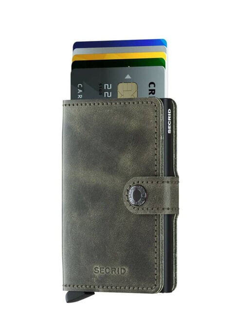 VINTAGE  Ledergeldbörse mit Kartenhalter aus Aluminium oliv schwarz - Brieftaschen Herren