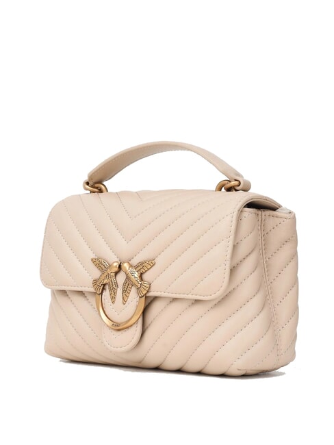 LOVE LADY PUFF Mini-Handtasche mit Schultergurt Beige-Rauchgrau-Antikgold - Damentaschen