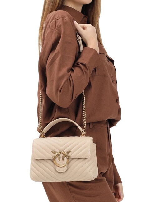LOVE LADY PUFF Mini-Handtasche mit Schultergurt Beige-Rauchgrau-Antikgold - Damentaschen