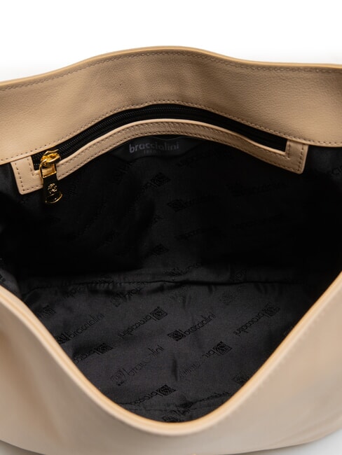 SOFIA Lederhandtasche mit Blume Beige - Damentaschen