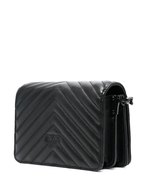 LOVE CLICK CHEVRON Mini-Schultertasche aus Leder schwarze Limousinenblockfarbe - Damentaschen
