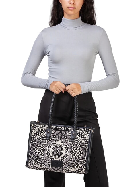 AMELIA Einkaufstasche aus Jacquard-Stoff schwarz/mehrfarbig - Damentaschen