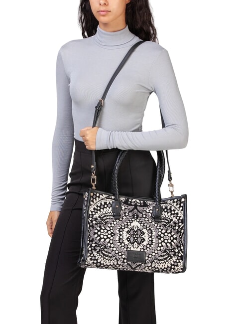 AMELIA Einkaufstasche aus Jacquard-Stoff schwarz/mehrfarbig - Damentaschen