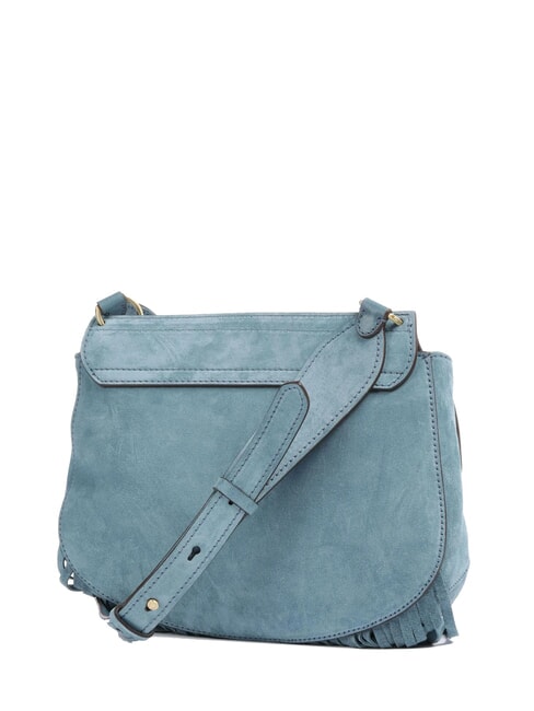 ERICA Umhängetasche aus Leder mit Fransen Himmel mit Gold - Damentaschen