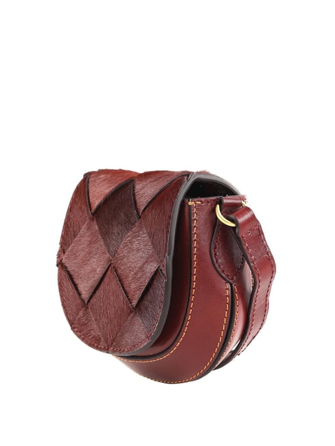 BETTINA Ledertasche mit Ponyfell-Effekt Chianti / Bordeaux / Gold - Damentaschen
