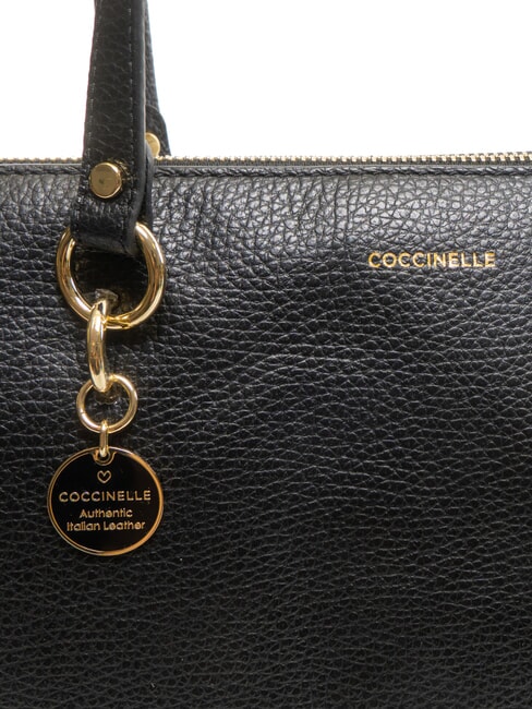 ALPHA Einkaufstasche aus geh&auml;mmertem Leder Schwarz - Damentaschen