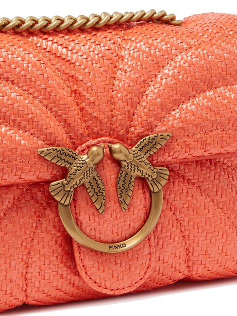 LOVE PUFF Mini-Umhängetasche aus Bast Mandarinrot-Antikgold - Damentaschen