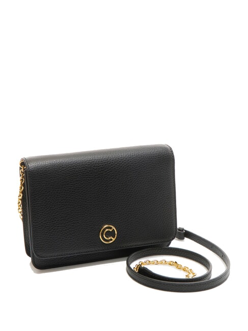 TULIP Schultertasche aus gehämmertem Leder Schwarz - Damentaschen