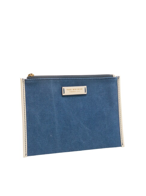 ANNA Flache Clutch aus Canvas Marineblau/Milchweiß, Abkürzung. Gold - Damentaschen