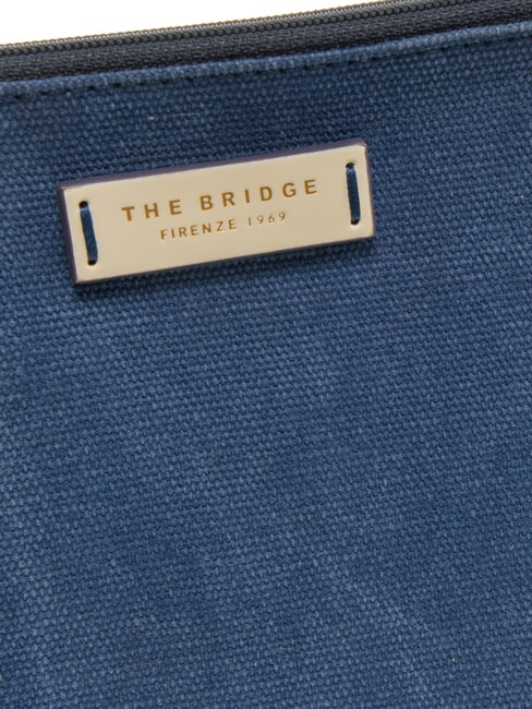 ANNA Flache Clutch aus Canvas Marineblau/Milchweiß, Abkürzung. Gold - Damentaschen