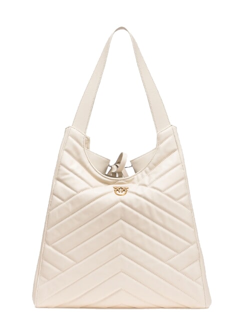 PUZZLE Schultertasche aus genähtem Leder Seide weiß-antikgold - Damentaschen