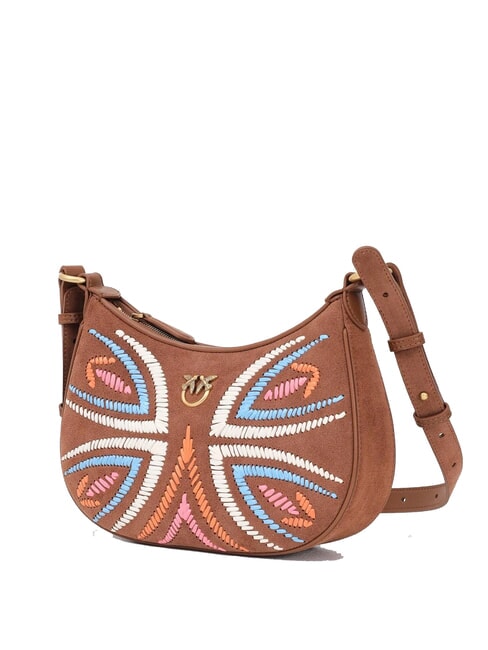 HALF MOON Umhängetasche aus Wildleder Braun - Löwe-Antikgold - Damentaschen