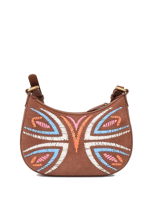 HALF MOON Umhängetasche aus Wildleder Braun - Löwe-Antikgold - Damentaschen