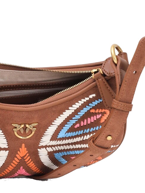 HALF MOON Umhängetasche aus Wildleder Braun - Löwe-Antikgold - Damentaschen