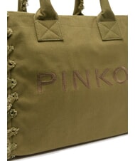 PINKO BEACH Einkaufstasche aus recyceltem Canvas Gothic Olive-Antik Gold - Damentaschen - 3