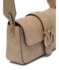 PINKO LOVE ONE MINI Mini-Umhängetasche aus Leder Beige-Rauchgrau-Antikgold - Damentaschen - 4