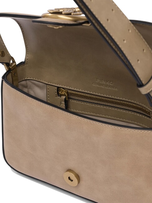 LOVE ONE MINI Mini-Umhängetasche aus Leder Beige-Rauchgrau-Antikgold - Damentaschen