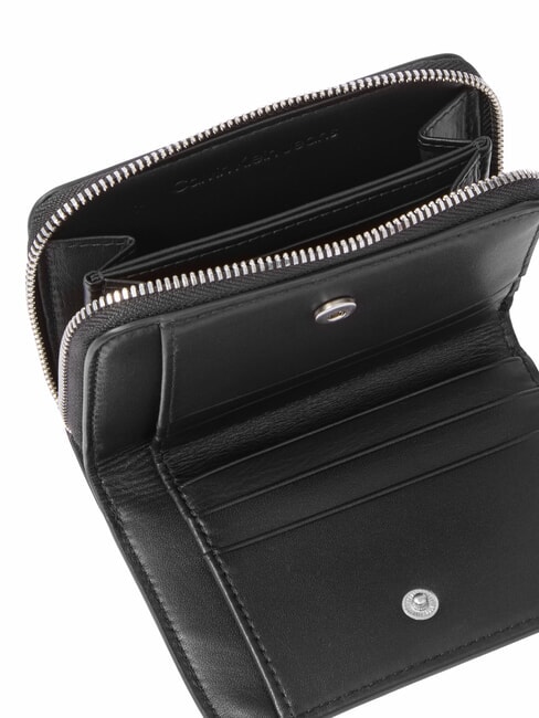 CKJ MINIMAL MONOGRAM Mittelgroße Brieftasche aus Leder auf Schwarz - Brieftaschen Damen