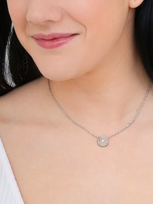 LOVE Halskette mit rundem Charm und Zirkonia SILBER - Halsketten