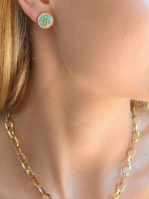 DREAMING Emaillierte Ohrstecker mit Logo Gelbgold/Aquamarin - Ohrringe